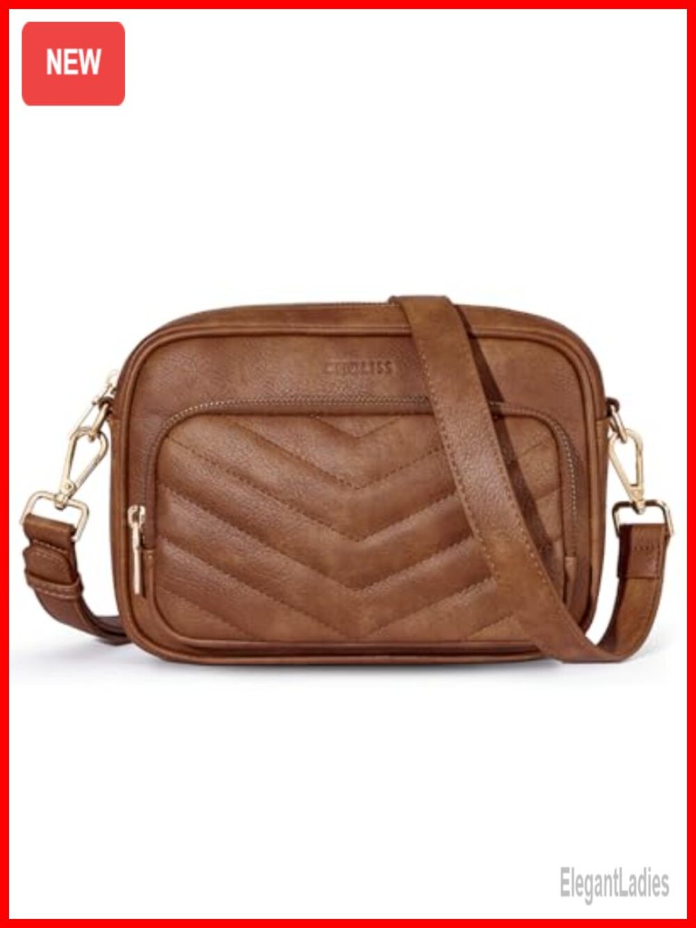 Quilted RFID Vegan Leather Crossbody Bag Women's Adjustable Strap Built In